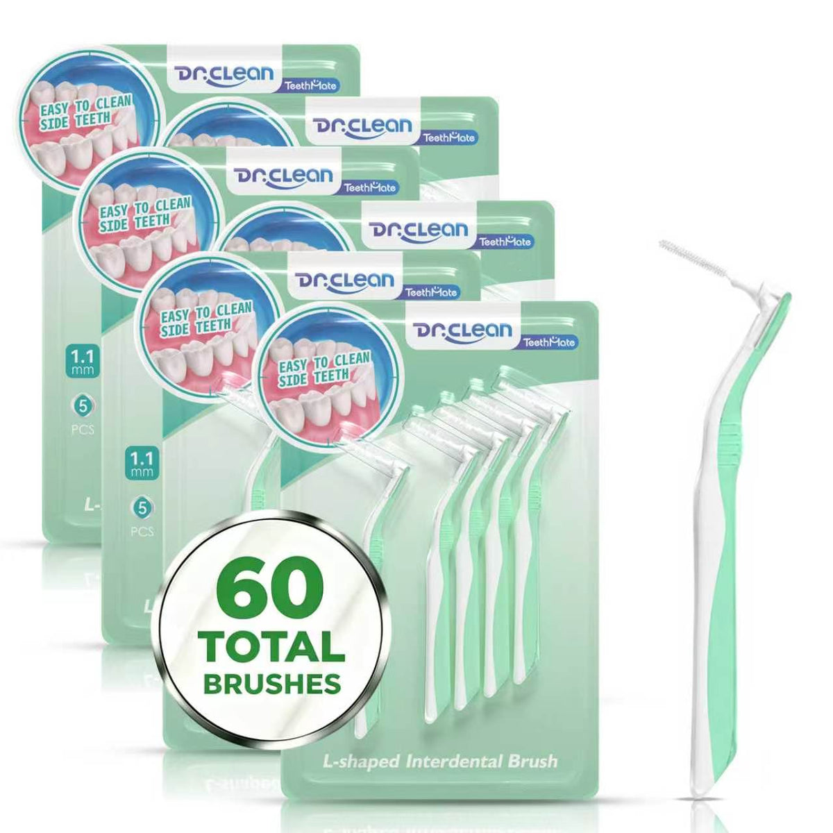 DR.CLEAN L-Shaped Angled Interdental Brushes - Green (1.1mm) for Medium-Large Gaps