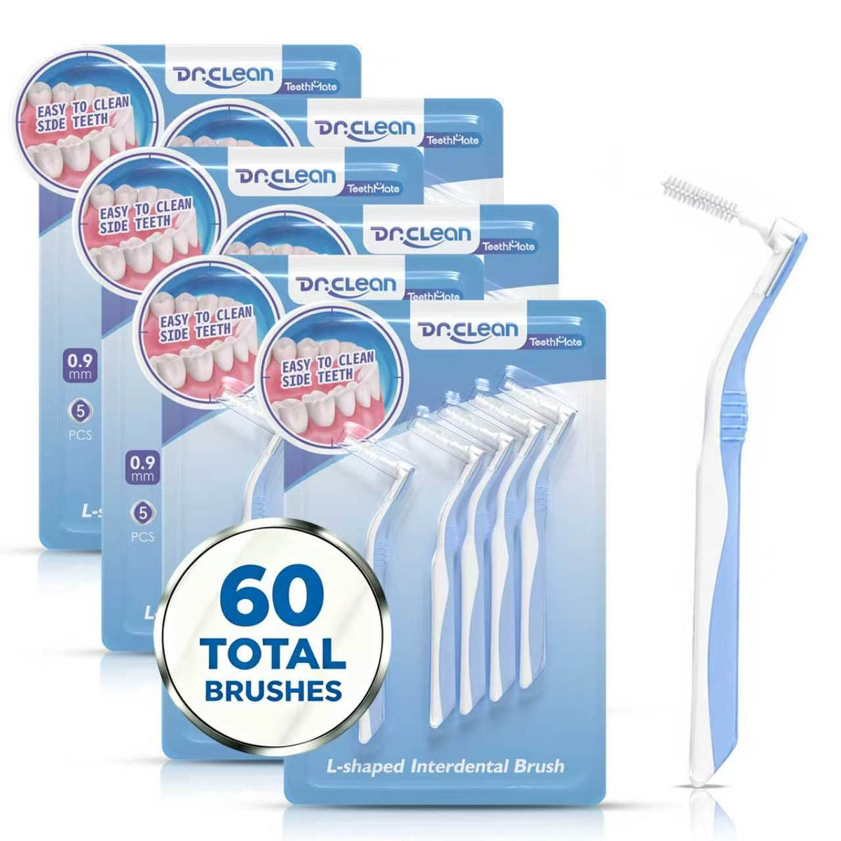 DR.CLEAN L-Shaped Angled Interdental Brushes - Blue (0.9mm) for Medium-Tight Gaps