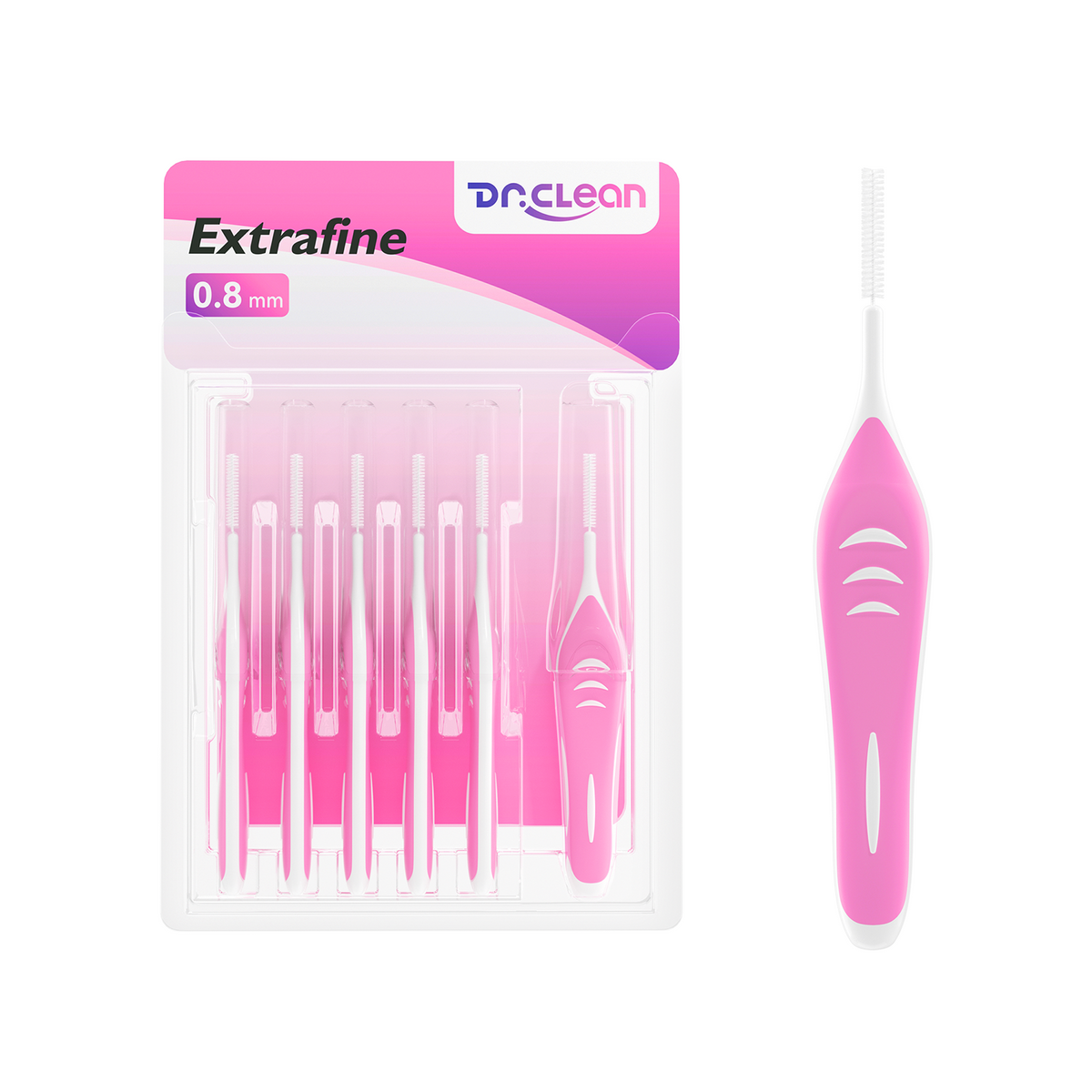 DR.CLEAN Premium Interdental Brushes - Pink 0.8mm Ultra-Tight Gaps (6-72 Pcs)