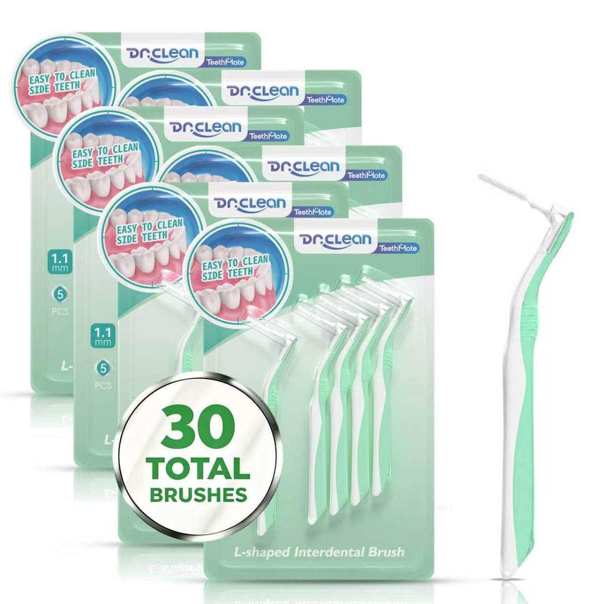 DR.CLEAN L-Shaped Angled Interdental Brushes - Green (1.1mm) for Medium-Large Gaps