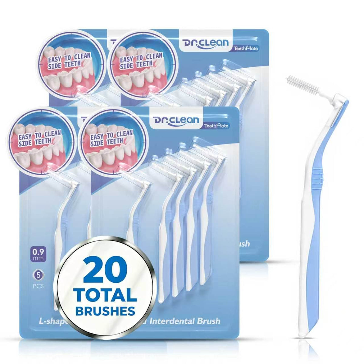 DR.CLEAN L-Shaped Angled Interdental Brushes - Blue (0.9mm) for Medium-Tight Gaps