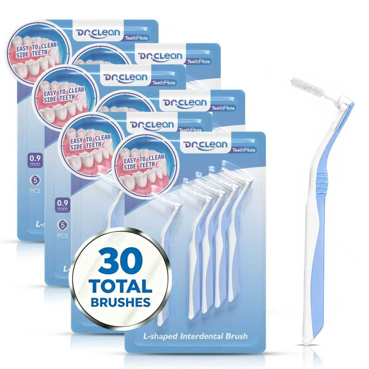 DR.CLEAN L-Shaped Angled Interdental Brushes - Blue (0.9mm) for Medium-Tight Gaps