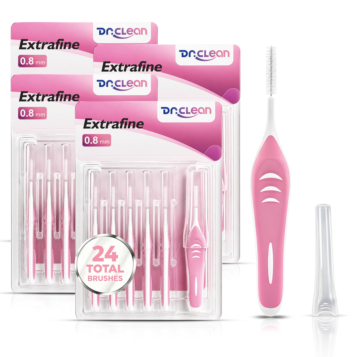 DR.CLEAN Premium Interdental Brushes - Pink 0.8mm Ultra-Tight Gaps (6-72 Pcs)