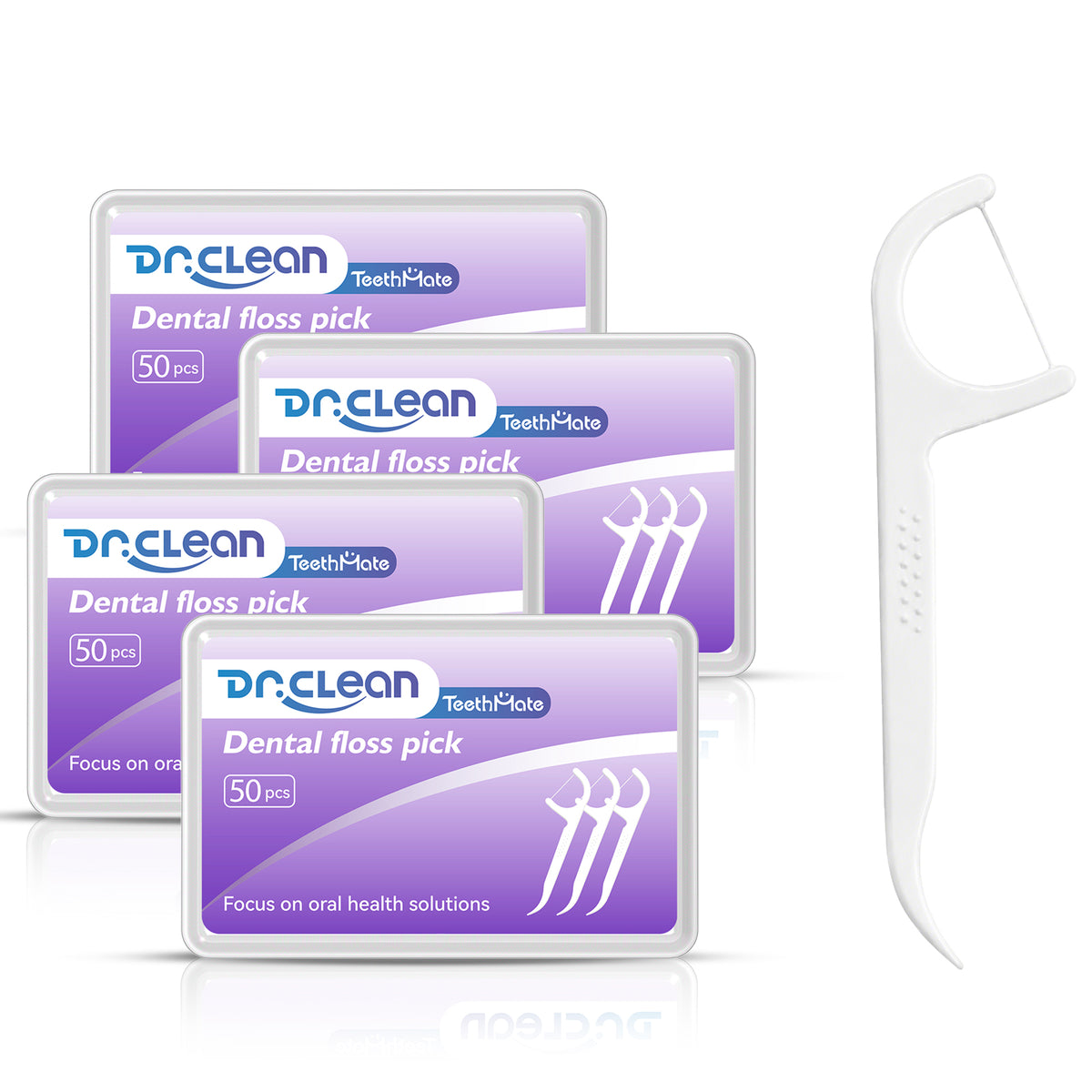 DR.CLEAN™ Break-Resistant Mint Floss Picks - 200 Count Value Pack (4 Portable Cases of 50)