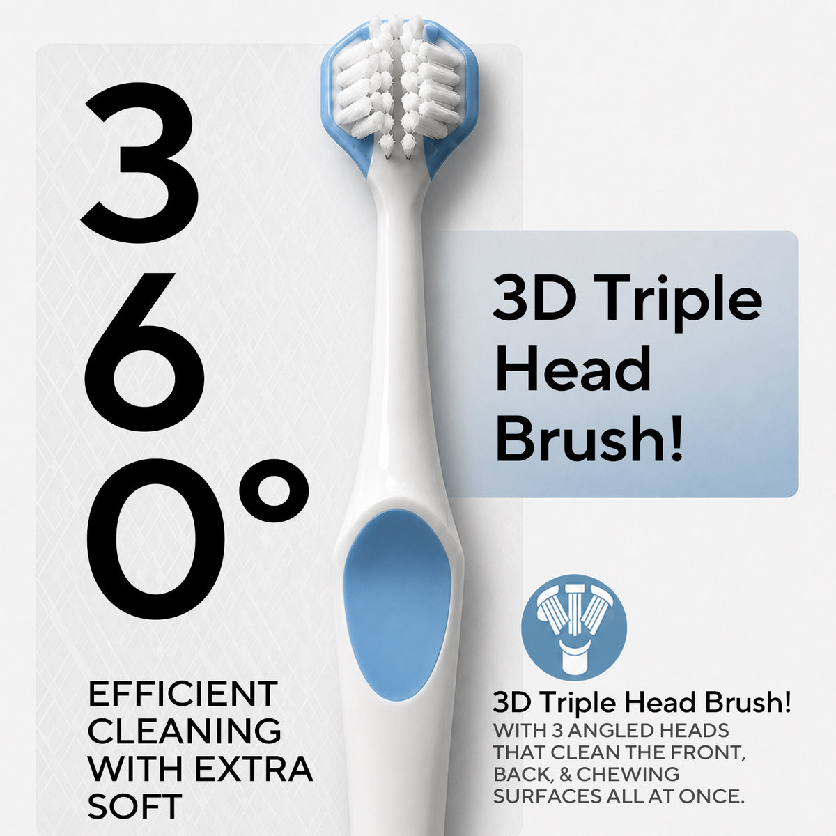 DR.CLEAN Adult 3-Sided Ultra Soft Toothbrush (360° Deep Cleaning)