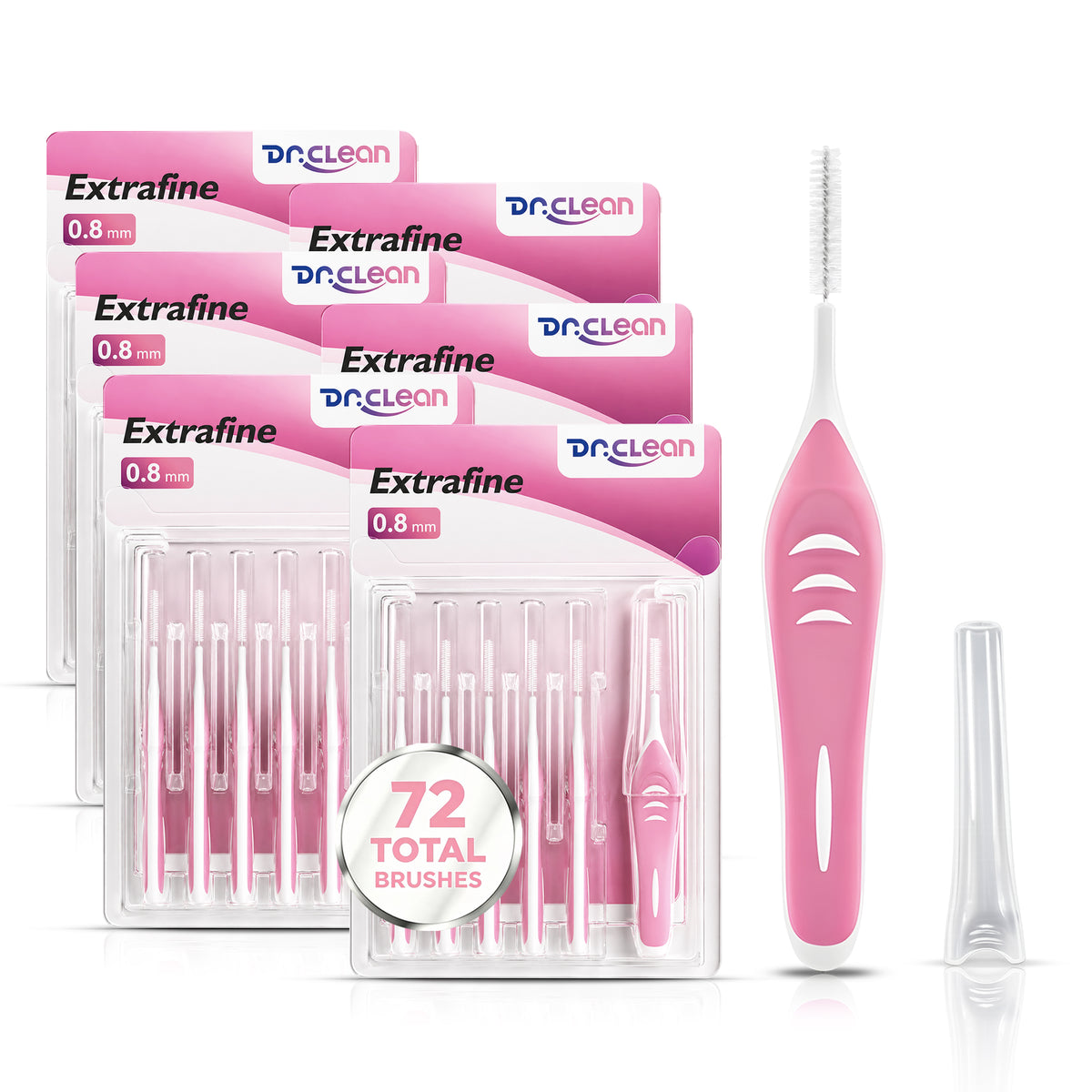 DR.CLEAN Premium Interdental Brushes - Pink 0.8mm Ultra-Tight Gaps (6-72 Pcs)