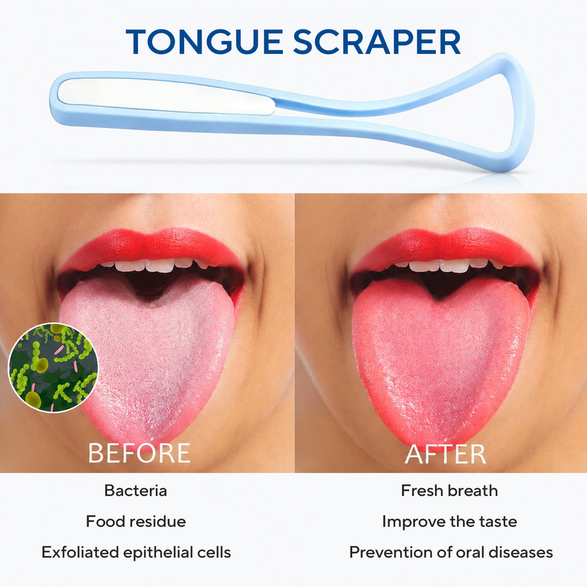 DR.CLEAN Sturdy Tongue Scraper Cleaner - Smooth Non-Scratch Tongue Cleaner for Fresh Breath