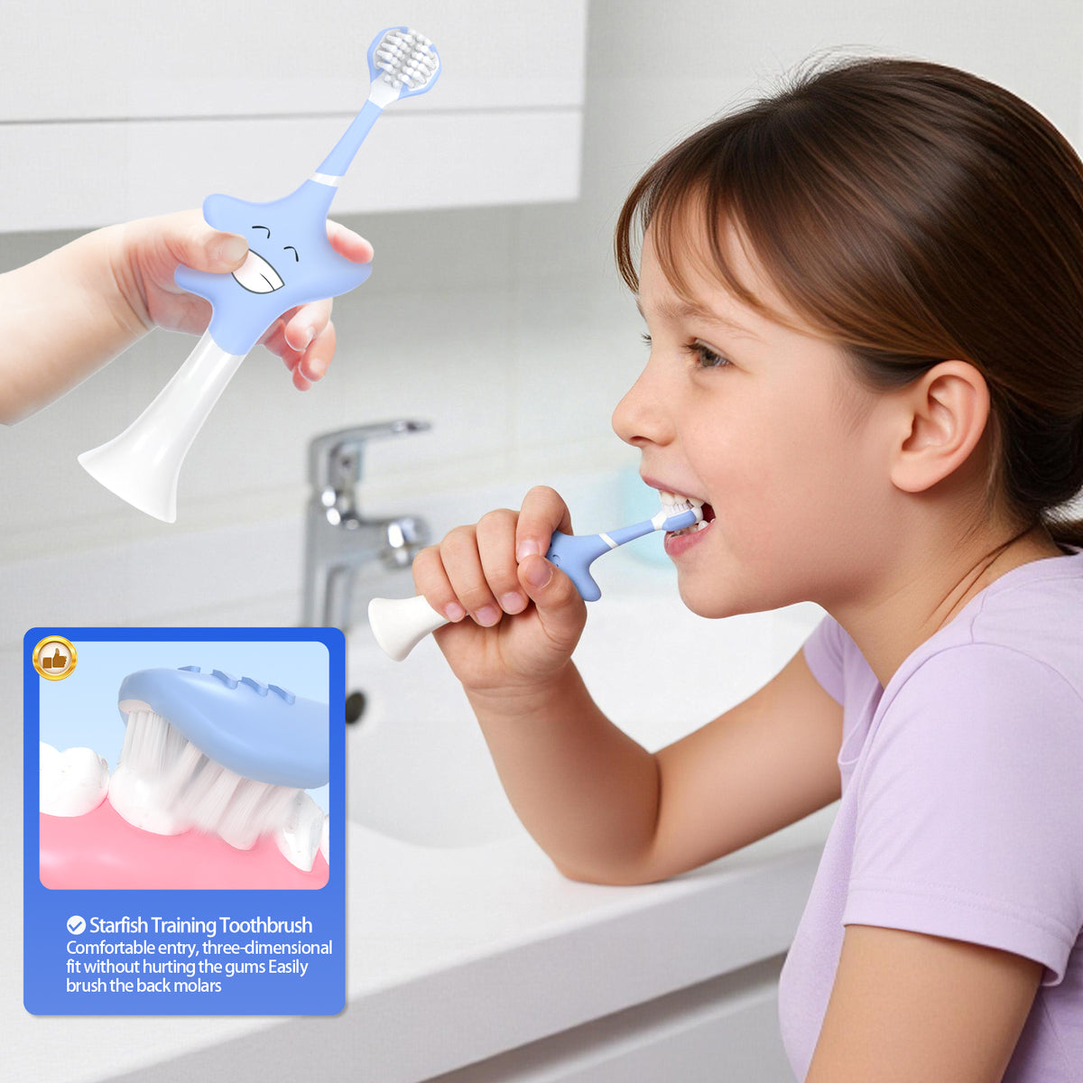DR.CLEAN Kids 3-Sided Toothbrush - Patented Starfish Training Toothbrush (Ages 2-12)