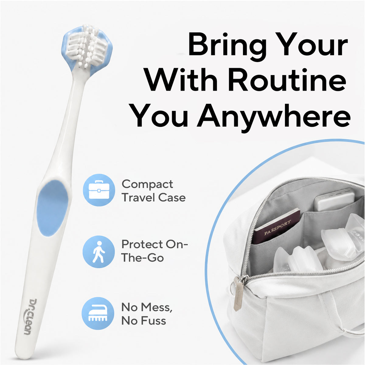 DR.CLEAN Adult 3-Sided Ultra Soft Toothbrush (360° Deep Cleaning)