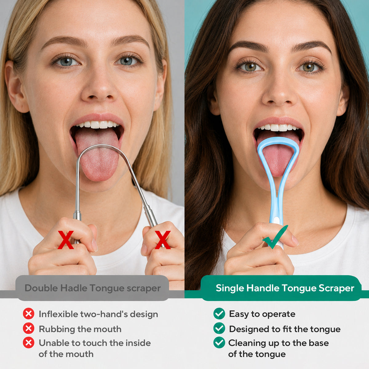 DR.CLEAN Sturdy Tongue Scraper Cleaner - Smooth Non-Scratch Tongue Cleaner for Fresh Breath