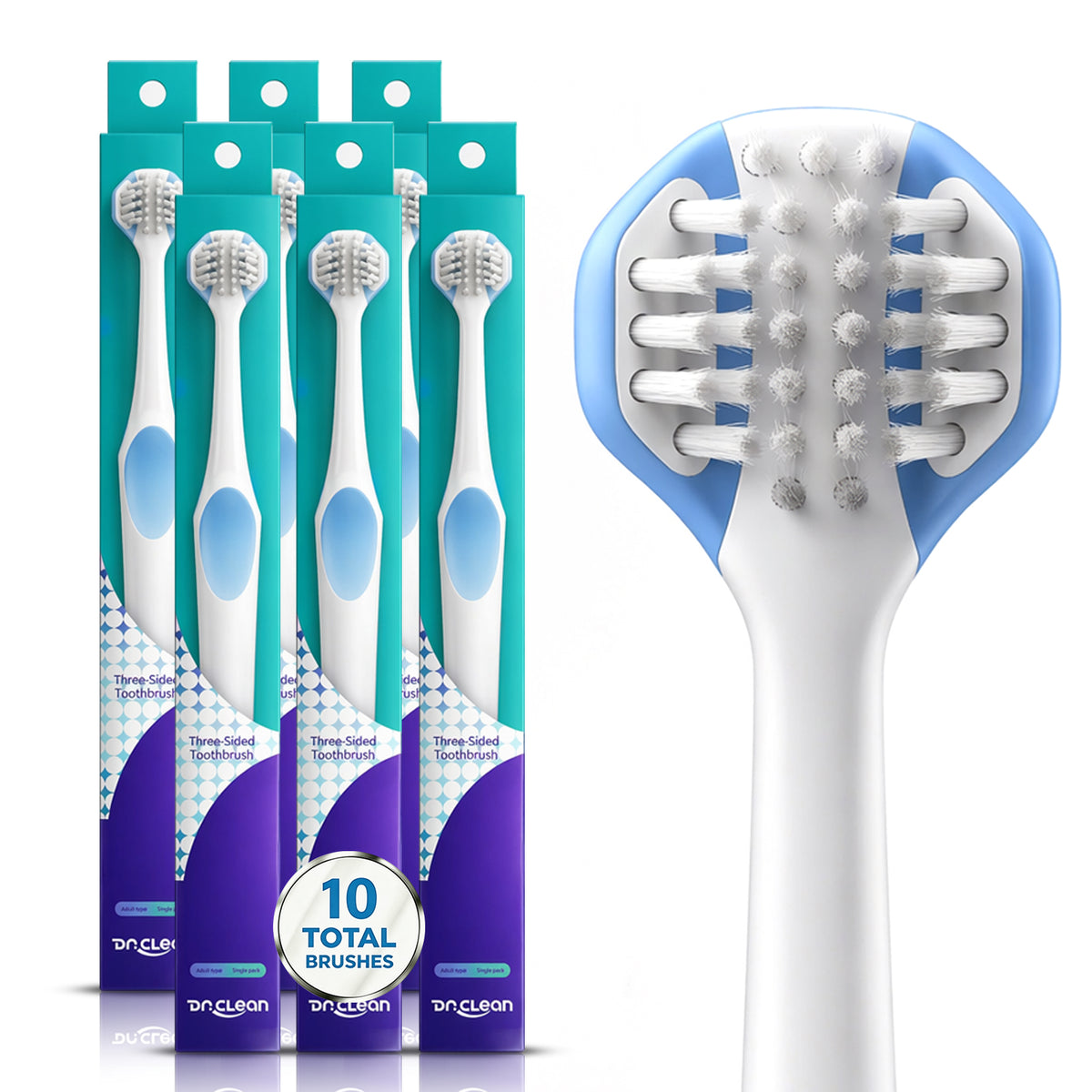 DR.CLEAN Adult 3-Sided Ultra Soft Toothbrush (360° Deep Cleaning)