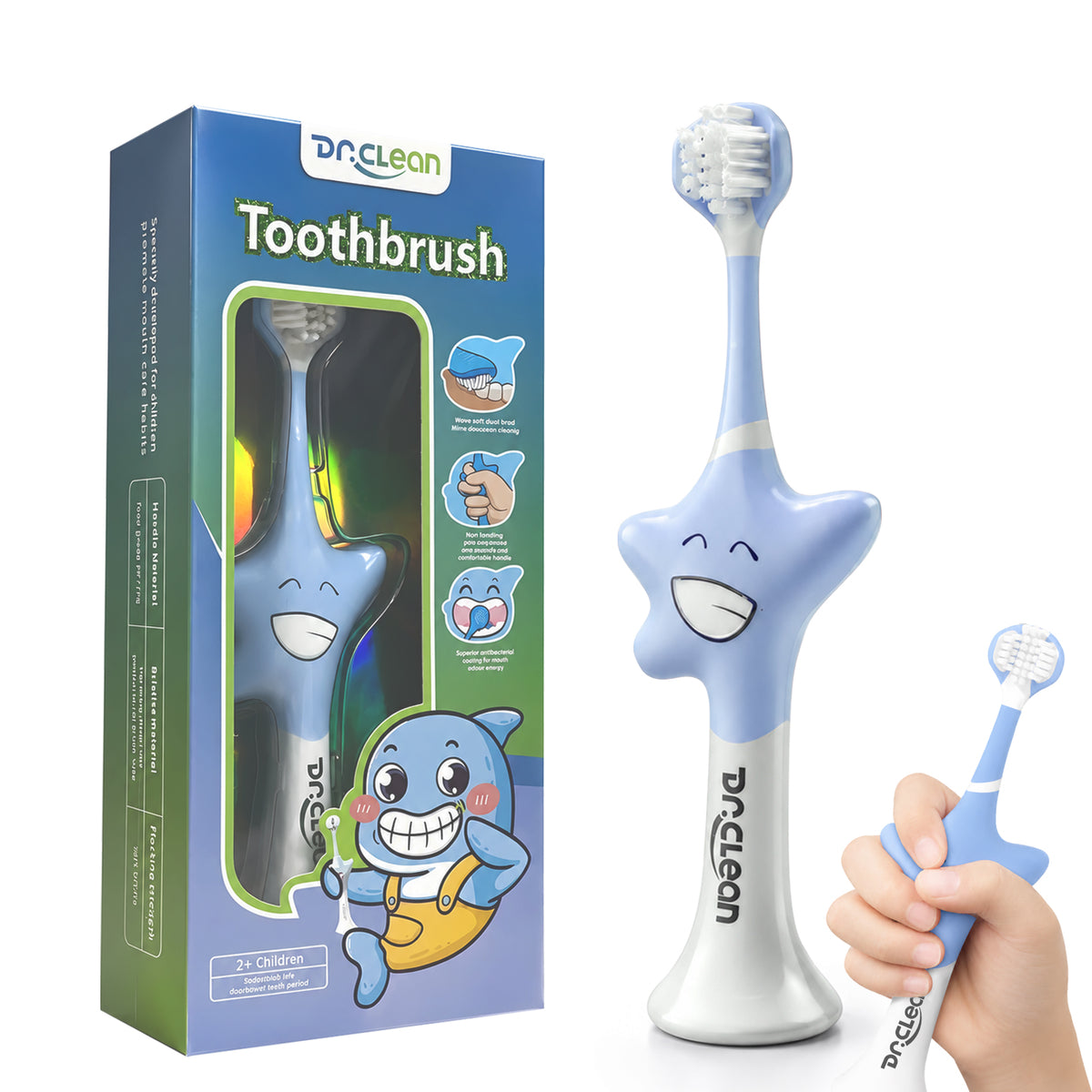 DR.CLEAN Kids 3-Sided Toothbrush - Patented Starfish Training Toothbrush (Ages 2-12)