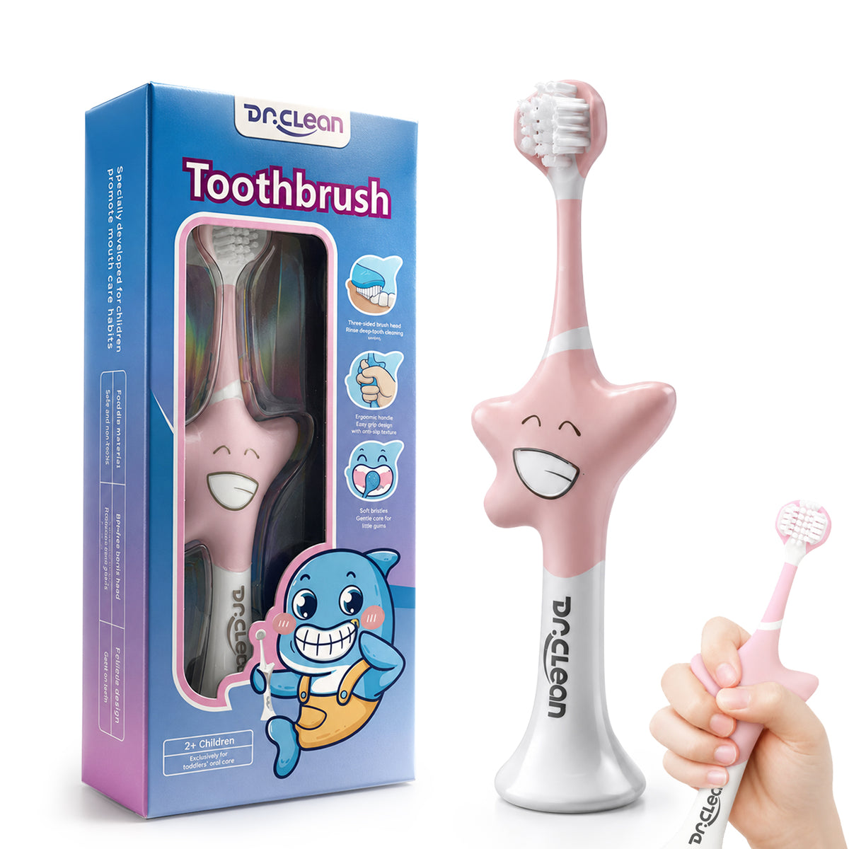 DR.CLEAN Kids 3-Sided Toothbrush - Patented Starfish Training Toothbrush (Ages 2-12)